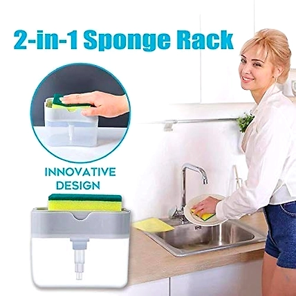 Dish Wash Soap Pump Dispenser and Sponge Dishwasher Liquid Holder for Kitchen Sink-1
