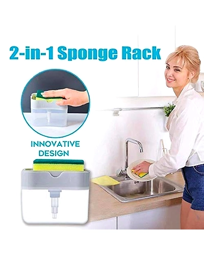 Dish Wash Soap Pump Dispenser and Sponge Dishwasher Liquid Holder for Kitchen Sink-1