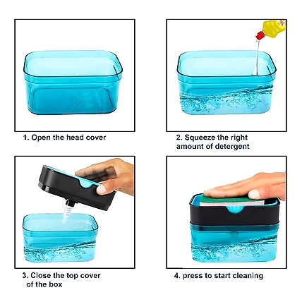 Denzcart Soap Dispenser for Dishwasher-Liquid Dispenser Through Pump 400 ML with Sponge (Blue)-1