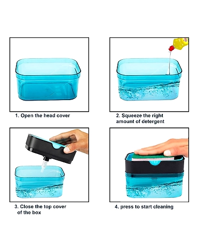 Denzcart Soap Dispenser for Dishwasher-Liquid Dispenser Through Pump 400 ML with Sponge (Blue)-1