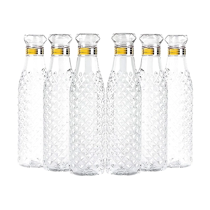 Water Bottle 1L, Plastic Fridge Water Bottle,  (Pack of 6)-B09XMR1WRK