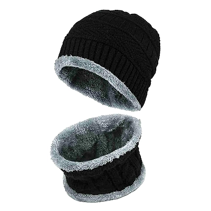 Unisex Woolen Cap (CAP AND MUFFLER_Black)-1