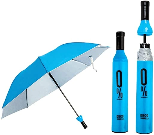 Wine Bottle Shape Mini Compact Foldable Umbrella with Plastic Case (Multi Color, Pack of 1)| Manual lift Folding Portable Umbrella with Bottle Cover for UV Protection &amp; Rain-2