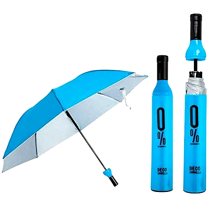 Wine Bottle Shape Mini Compact Foldable Umbrella with Plastic Case (Multi Color, Pack of 1)| Manual lift Folding Portable Umbrella with Bottle Cover for UV Protection &amp; Rain-2