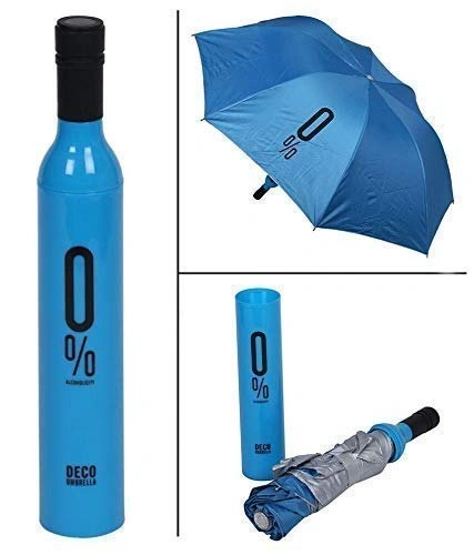 Wine Bottle Shape Mini Compact Foldable Umbrella with Plastic Case (Multi Color, Pack of 1)| Manual lift Folding Portable Umbrella with Bottle Cover for UV Protection &amp; Rain-8