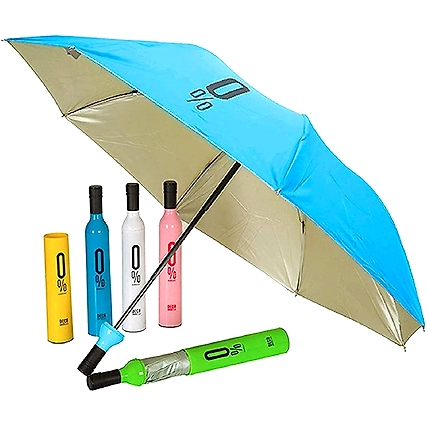 Wine Bottle Shape Mini Compact Foldable Umbrella with Plastic Case (Multi Color, Pack of 1)| Manual lift Folding Portable Umbrella with Bottle Cover for UV Protection &amp; Rain-3