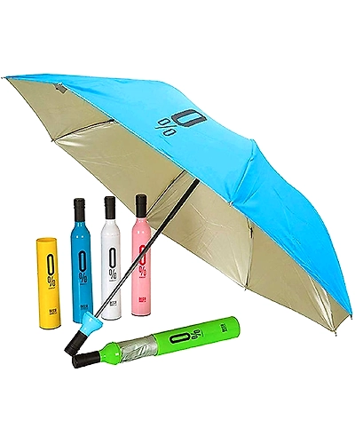 Wine Bottle Shape Mini Compact Foldable Umbrella with Plastic Case (Multi Color, Pack of 1)| Manual lift Folding Portable Umbrella with Bottle Cover for UV Protection &amp; Rain-3