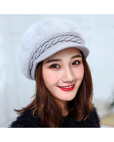 Women Winter Hat Woolen Soft Angora Wool Skull Beanie Cap Stylish-2