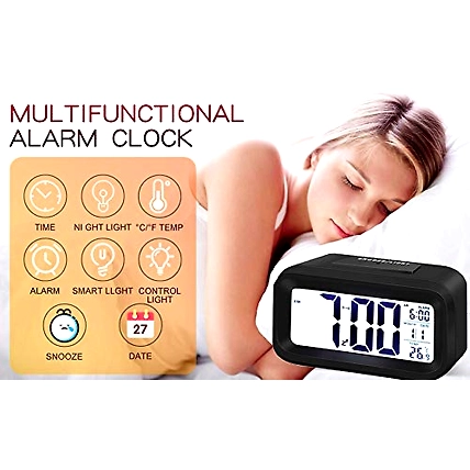Denzcart Digital Smart Backlight Alarm Clock with Automatic Sensor,Date &amp; Temperature, Alarm Clocks for Bedroom, Digital Clock with Alarm,for Students,for Desk, for Table-2