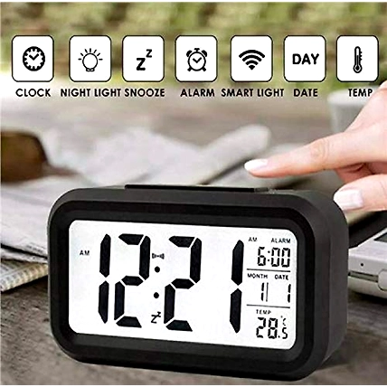 Denzcart Digital Smart Backlight Alarm Clock with Automatic Sensor,Date &amp; Temperature, Alarm Clocks for Bedroom, Digital Clock with Alarm,for Students,for Desk, for Table-3