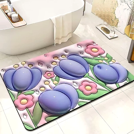 3D Bathroom mat Bathroom Rug Mat, Super Absorbent 3D Pattern Slip Resistant Soft Diatomaceous Bath Rug for Indoor-3DBathroommat