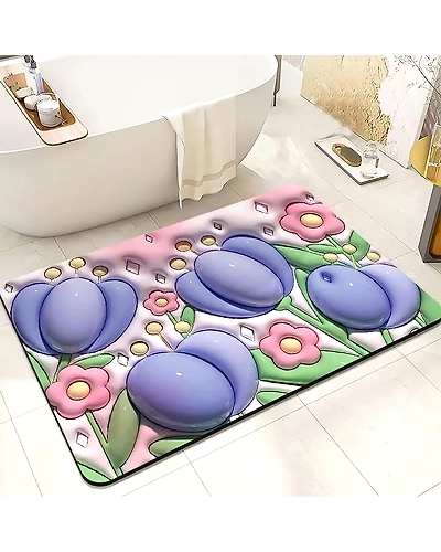 3D Bathroom mat Bathroom Rug Mat, Super Absorbent 3D Pattern Slip Resistant Soft Diatomaceous Bath Rug for Indoor-3DBathroommat