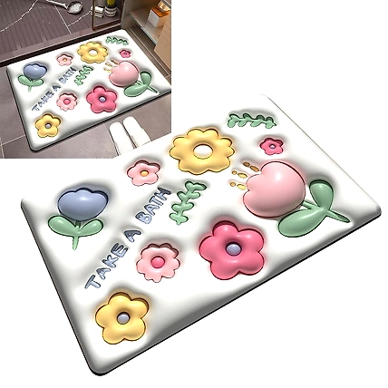 3D Bathroom mat Bathroom Rug Mat, Super Absorbent 3D Pattern Slip Resistant Soft Diatomaceous Bath Rug for Indoor-3