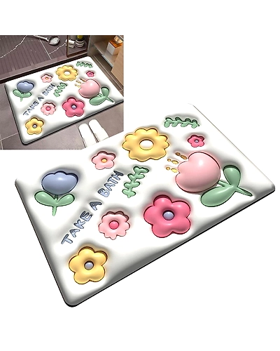 3D Bathroom mat Bathroom Rug Mat, Super Absorbent 3D Pattern Slip Resistant Soft Diatomaceous Bath Rug for Indoor-3