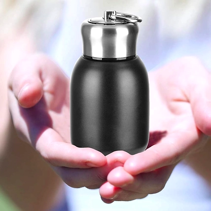 Mini Stainless Steel Water Bottle, 300ML Vacuum Insulated Water Bottle Leak Proof Sport Tumbler Cup Hot and Cold Water Bottle for Women Girls Kids Gift Milk Tea Lunch (Black)-3