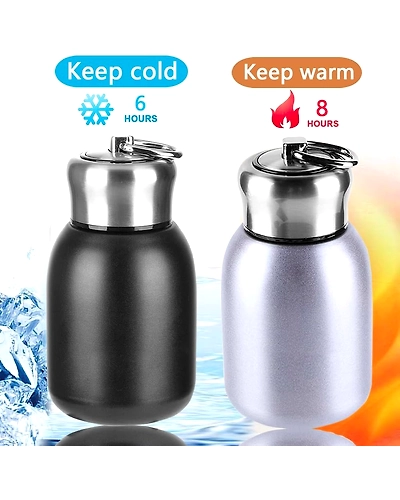 Mini Stainless Steel Water Bottle, 300ML Vacuum Insulated Water Bottle Leak Proof Sport Tumbler Cup Hot and Cold Water Bottle for Women Girls Kids Gift Milk Tea Lunch (Black)-957833-35bb4996
