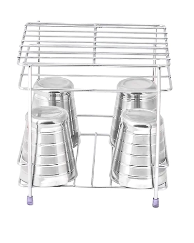 Steel Matka Stand with Water Tray, Square Design, 20 x 20 x 19 cm, Silver (Square Stand)-2
