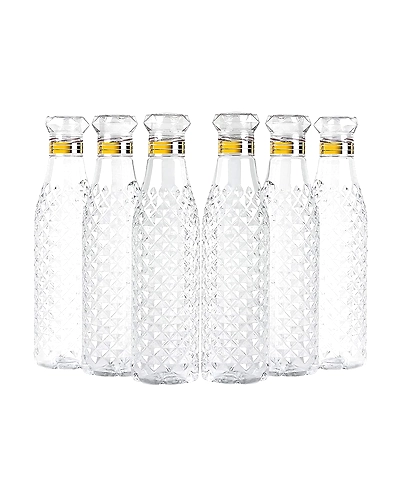 Water Bottle 1000 Ml Plastic Fridge Water Bottle BPA and Leak Free &amp; Unbreakable Diamond texture Transparent Bottle Crystal Diamond Design Drink in Bottle Pack of 6-Crystal-6pcs
