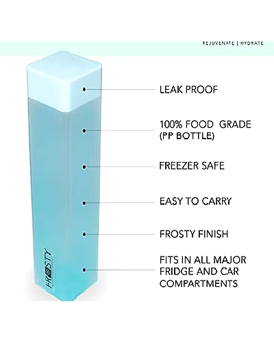 Denzcart Frosty Square Water Bottles Unbreakable Water Bottle 1 Litre Leakproof Durable BPA-Free Non-Toxic Water bottle for office,Water bottle for gym, Water bottle for home(6 pcs)-Multi-6 pcs-1
