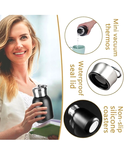 Mini Thermal Flask, 300ml/10.15oz, 24-Hour Temperature Control, Stainless Steel, Black-1