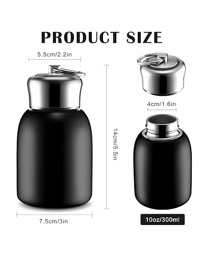 Mini Thermal Flask, 300ml/10.15oz, 24-Hour Temperature Control, Stainless Steel, Black-2