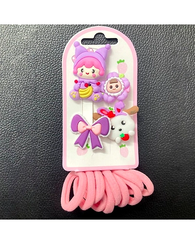 Hair Clip &amp; Hair Hair Rubber Set for Girls Kids-Pink-2