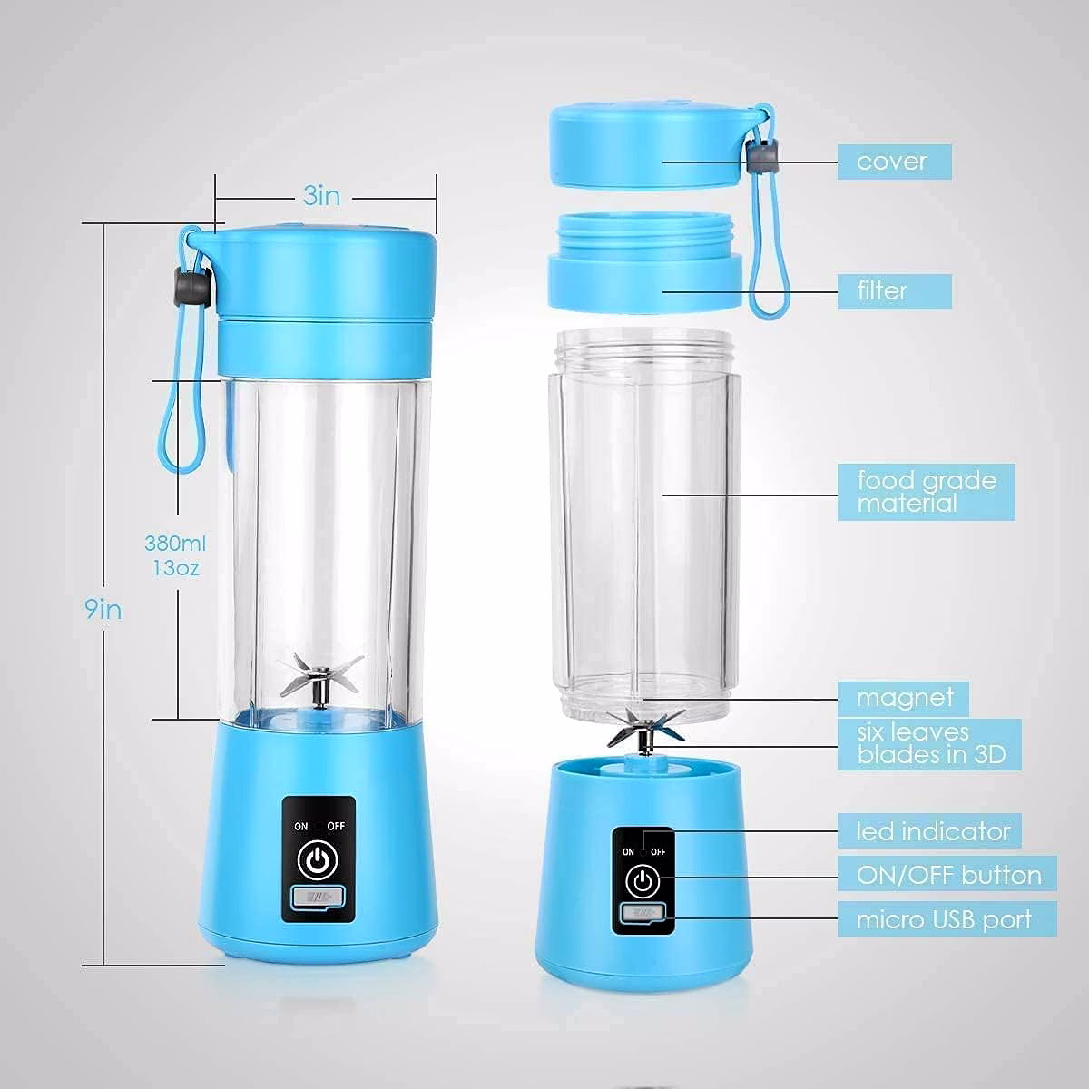 Portable 6-Blade Juicer Blender with Built-In Jar Juice Mixer Bottle, USB Rechargeable Personal Size Juicer Grinder for Juices, Kitchen Appliance for Milk Shakes (Multi Colour) image 2