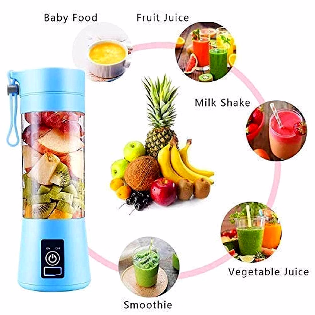 Portable 6-Blade Juicer Blender with Built-In Jar Juice Mixer Bottle, USB Rechargeable Personal Size Juicer Grinder for Juices, Kitchen Appliance for Milk Shakes (Multi Colour) image 3