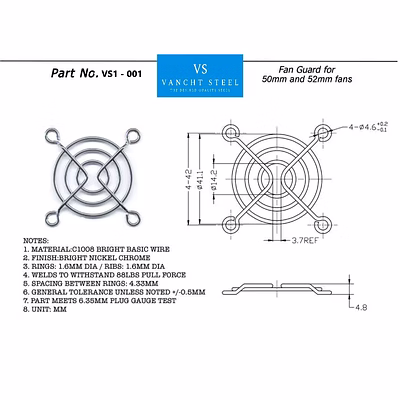 fan guard for 50mm and 52mm fans
