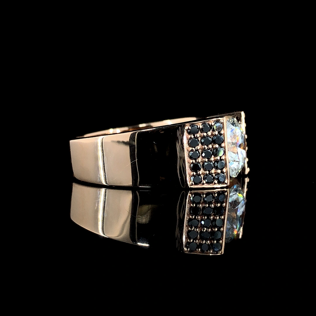 Bold Design Ring | 2 carat centre Studded Solitaire | 2 side Black Diamonds | SK Diam | Ring's for Men-5