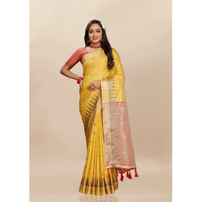 Zari Weaving Border Tassels Katan Silk Saree Set with Blouse Pieces: A Perfect Blend of Elegance and Tradition
