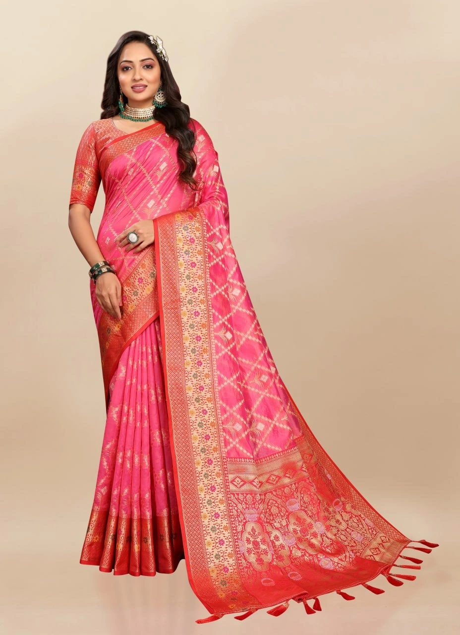 Soft Organza Silk Saree with Opulent Meenakari Weaving and Rich Pallu-RMNX-315-Pink