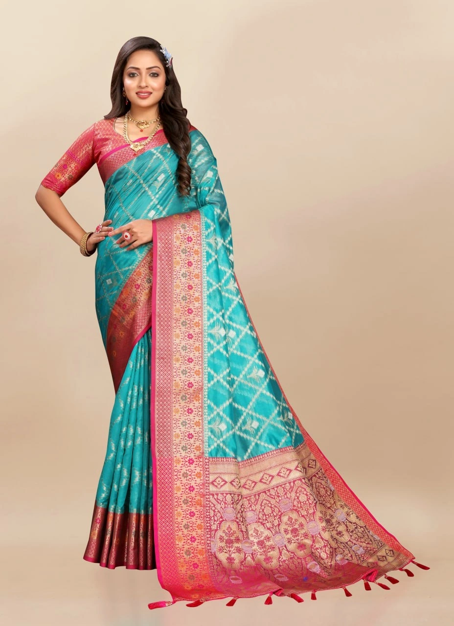 Soft Organza Silk Saree with Opulent Meenakari Weaving and Rich Pallu-RMNX-315-Rama