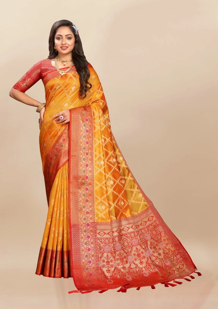 Soft Organza Silk Saree with Opulent Meenakari Weaving and Rich Pallu-RMNX-315-Yellow