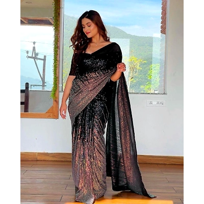 YNF Heavy Georgette Saree with Sparkling Sequin Work With Blouse Piecs