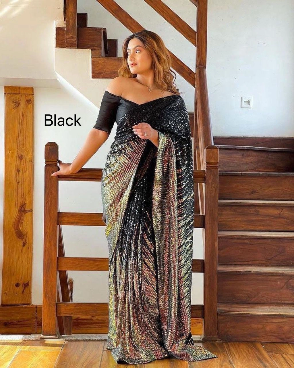 Heavy Georgette Saree with Sparkling Sequin Work With Blouse Piecs-Black-2