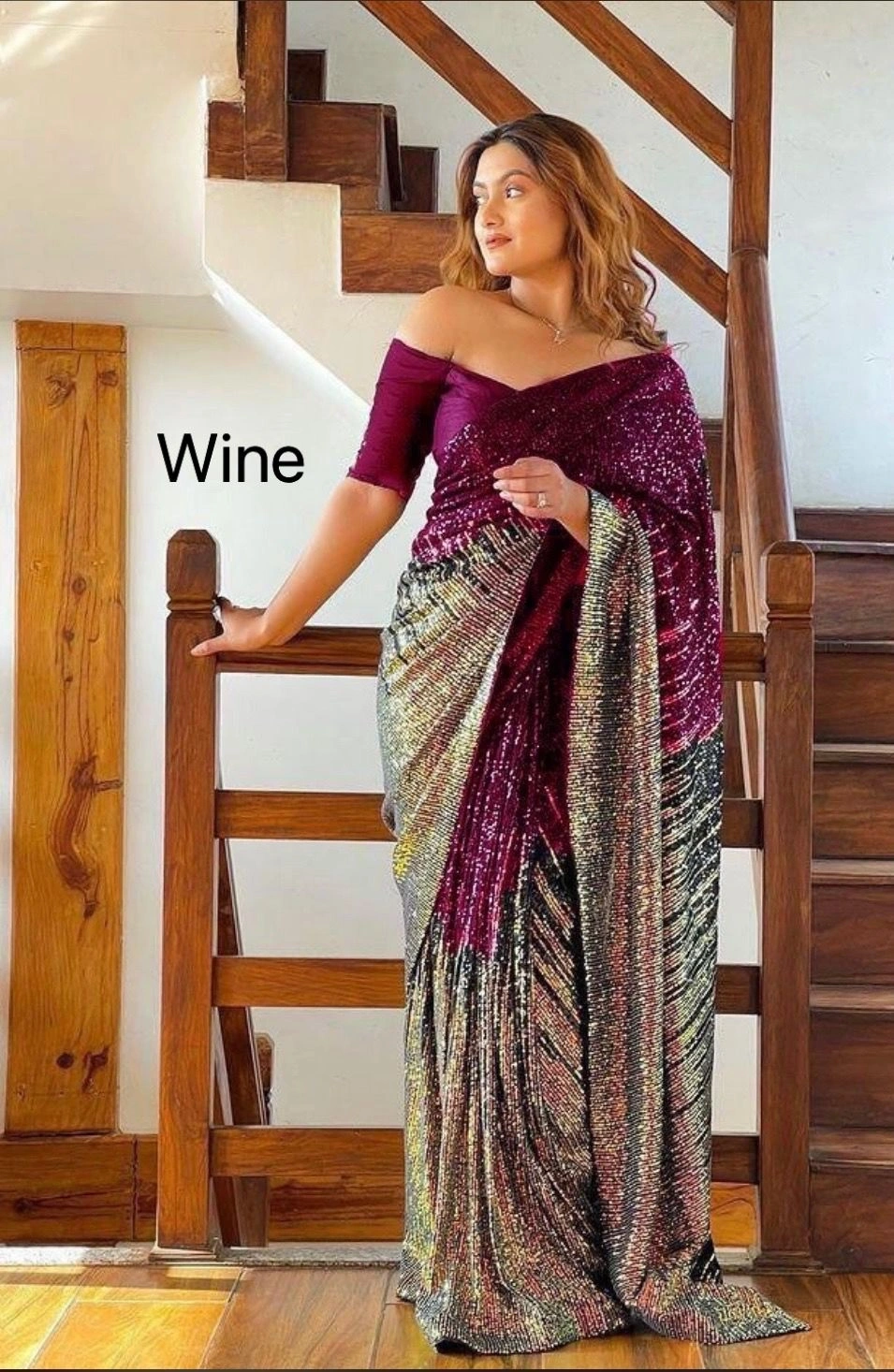 Heavy Georgette Saree with Sparkling Sequin Work With Blouse Piecs-RNC5127-Wine