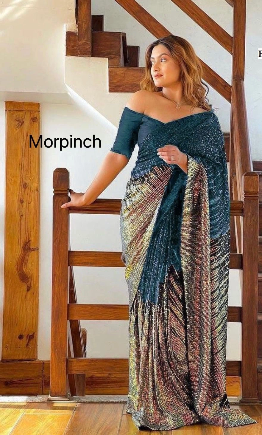 Heavy Georgette Saree with Sparkling Sequin Work With Blouse Piecs-RNC5127-Morpinch