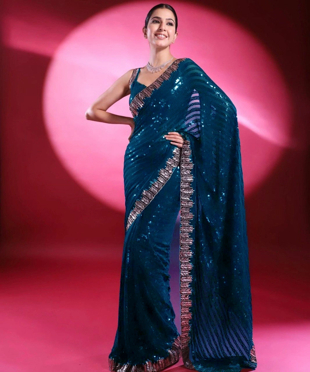 Georgette Opulence Saree Glimmering Elegance With Blouse Piecs-RNC5172-Blue