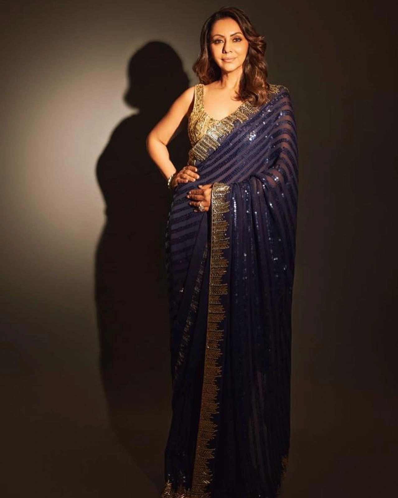 Georgette Opulence Saree Glimmering Elegance With Blouse Piecs-Blue-1