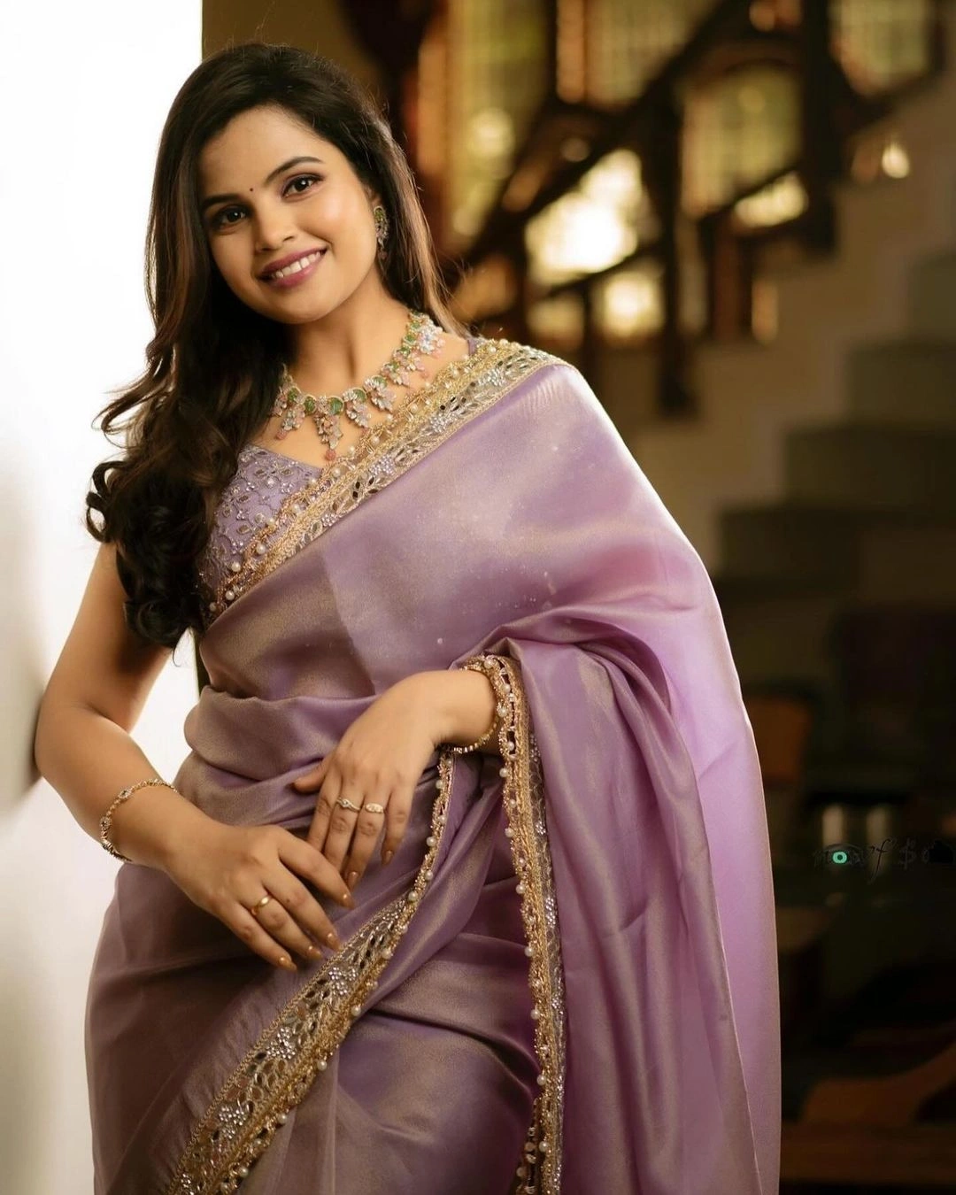 Tissue Silk Saree with Sequin and Mirror Embellishments With Blouse Piecs-4