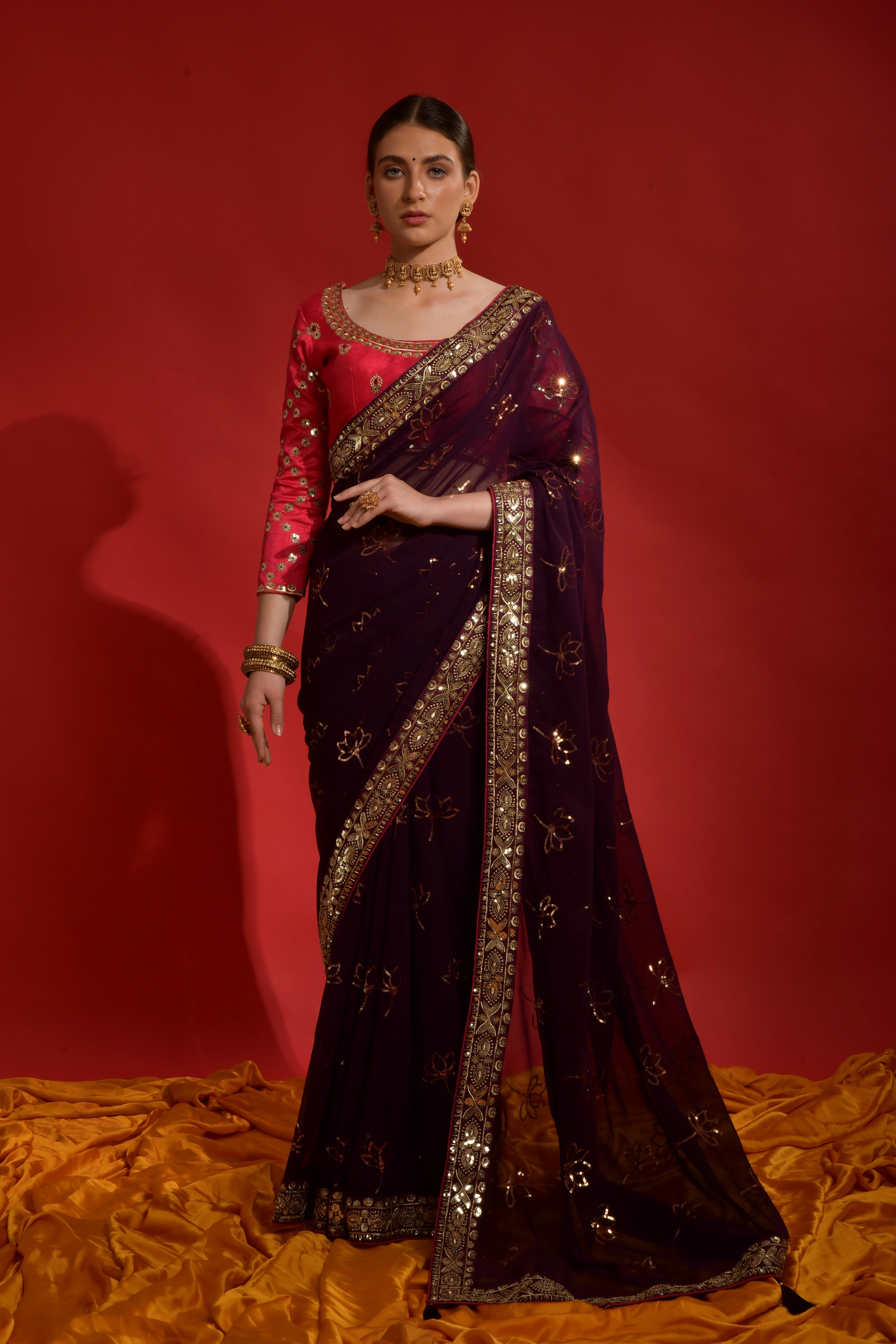 Soft Georgette Saree with Sequins Embroidery With Blouse Piecs-RNC5324