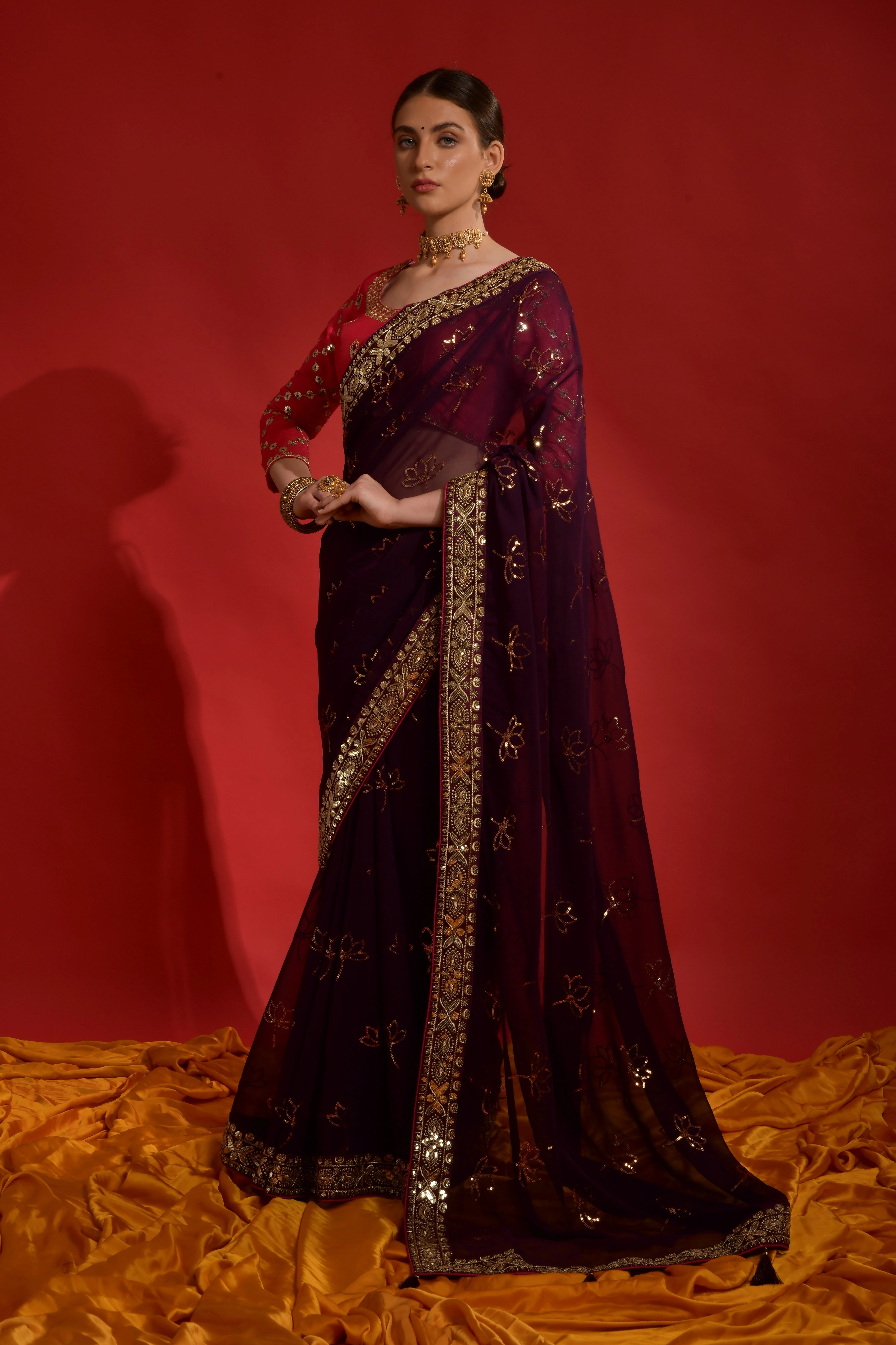 Soft Georgette Saree with Sequins Embroidery With Blouse Piecs-1