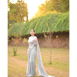 YNF Elegant Soft Georgette Saree with Sequins Embroidery & Heavy Georgette Blouse