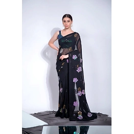YNF Elegant Heavy Georgette Saree with 3-Color Sequins Embroidery & Blouse