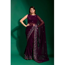 YNF Heavy Georgette Saree with Fancy Sequins Embroidery & Heavy Mono Banglori Blouse