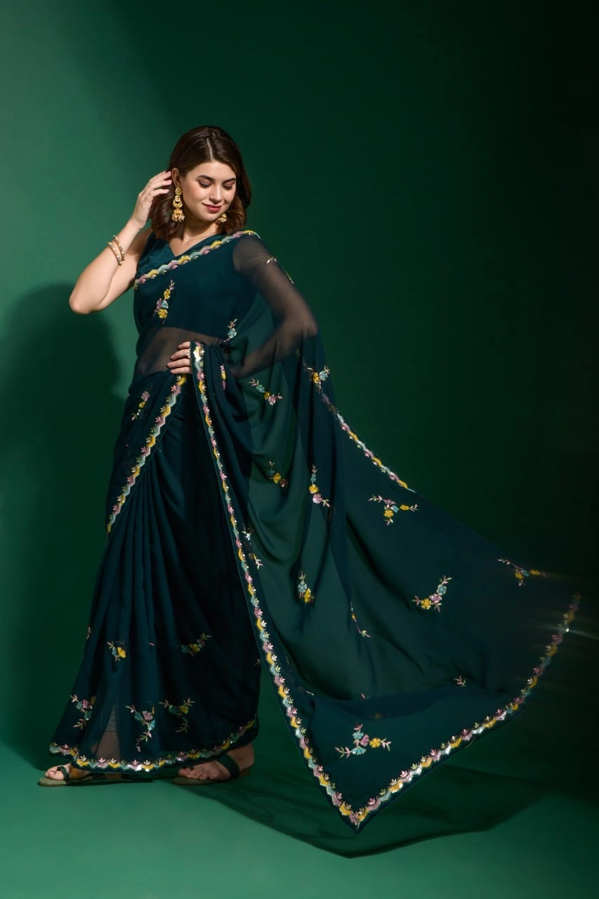 Heavy Georgette Saree with Sequins Embroidery, Heavy Banglori Blouse-2