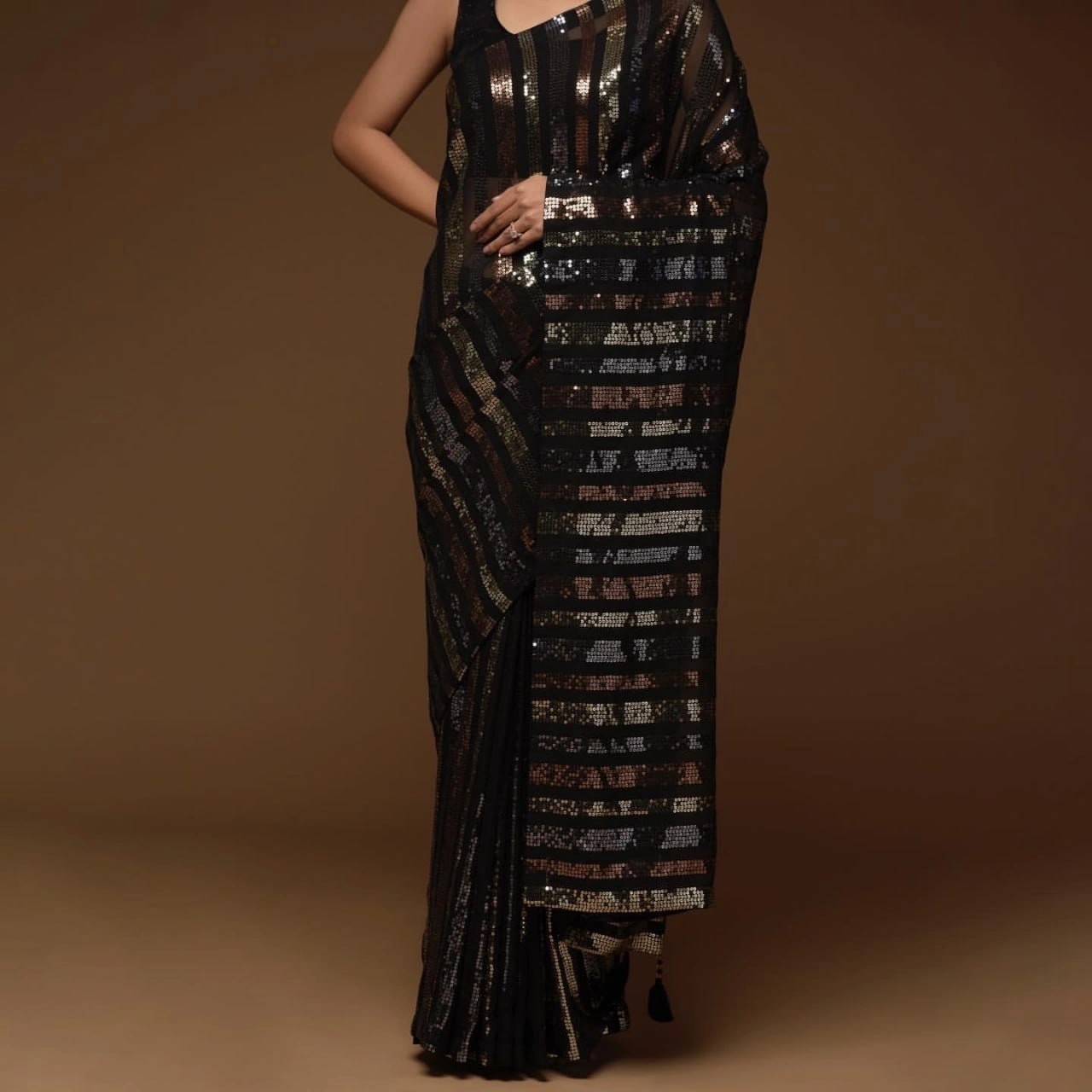 Heavy Georgette Saree with Triple Sequence Embroidery &amp; Heavy Banglori Blouse-1