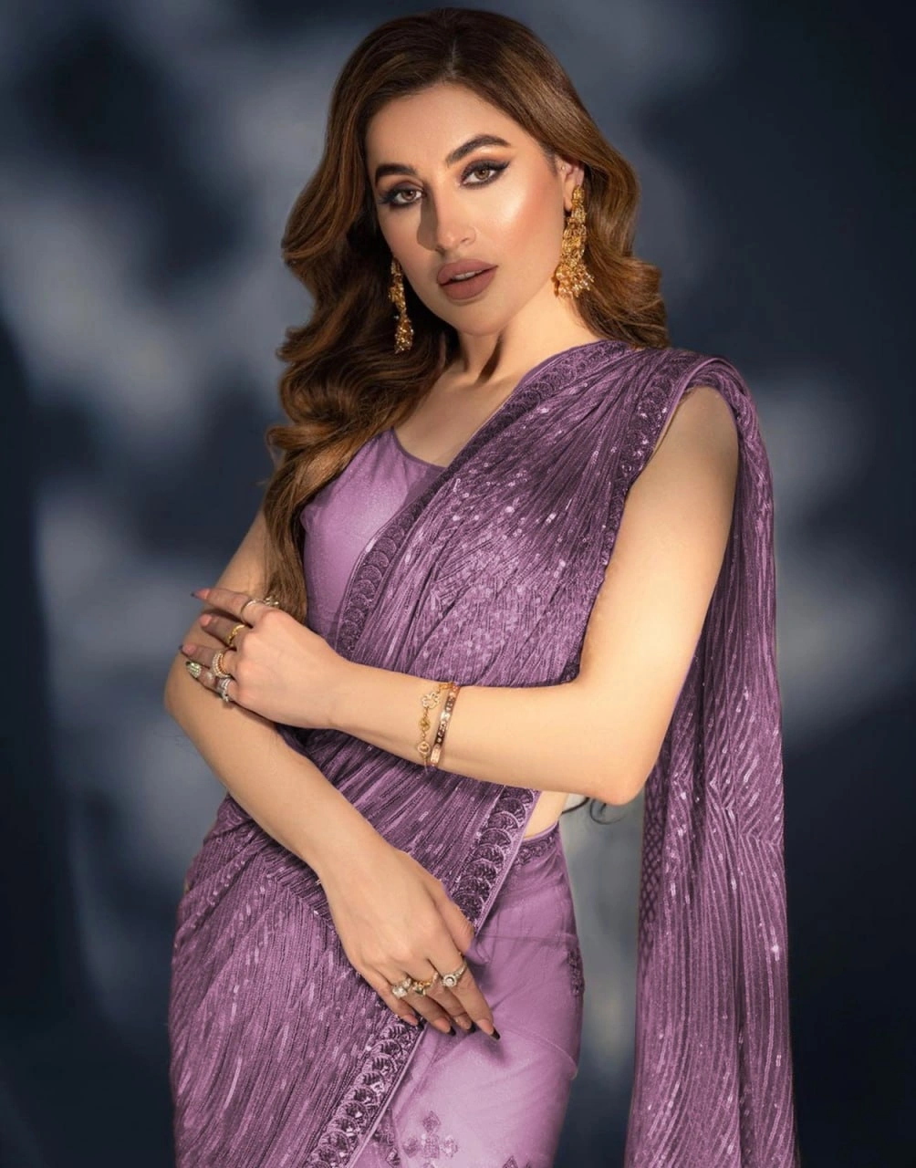 Elegant Soft Georgette Saree with Sequins Embroidery &amp; Heavy Banglori Blouse-Wine-1