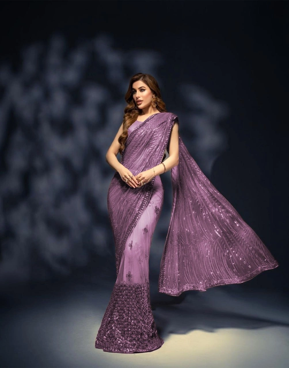 Elegant Soft Georgette Saree with Sequins Embroidery &amp; Heavy Banglori Blouse-Wine-2